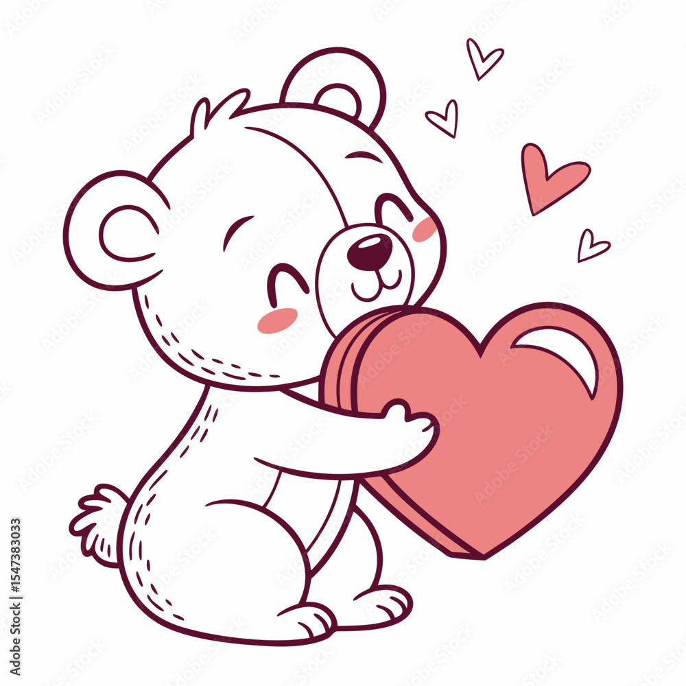 Obraz premium Cute cartoon bear holding big heart valentines day
