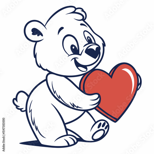 Adorable polar bear cub holding a heart valentines day