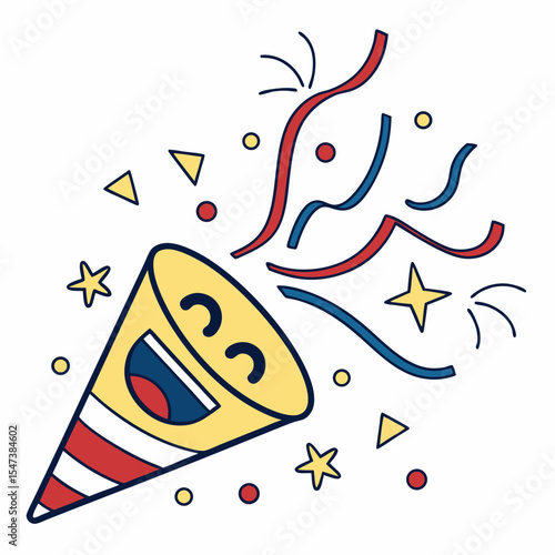 Happy party popper cartoon illustration design