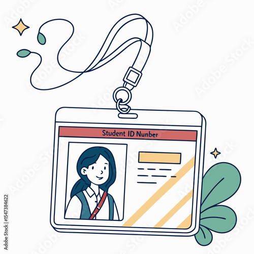 Student id card lanyard illustration design cute girl