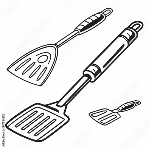 Kitchen utensils spatulas cooking tools line art
