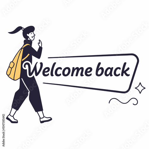 Welcome back student girl walking backpack school