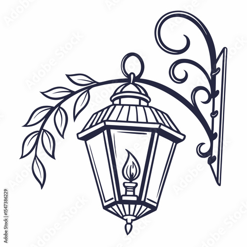 Elegant ornate wall mounted lantern with leaves