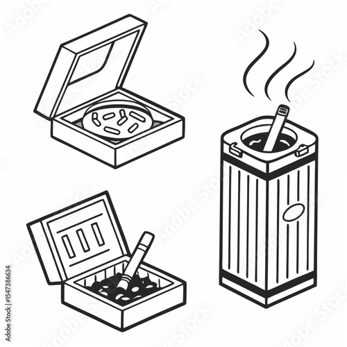Professional smoking accessories line art illustrations
