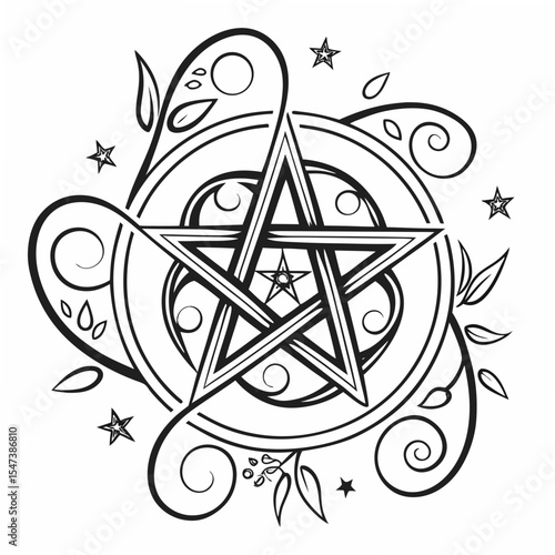 Pentagram with floral swirls design element