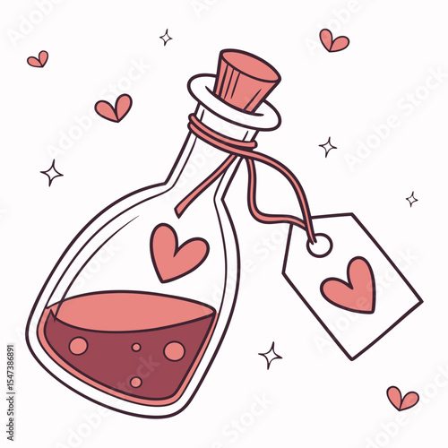 Love potion bottle hearts romantic gift illustration