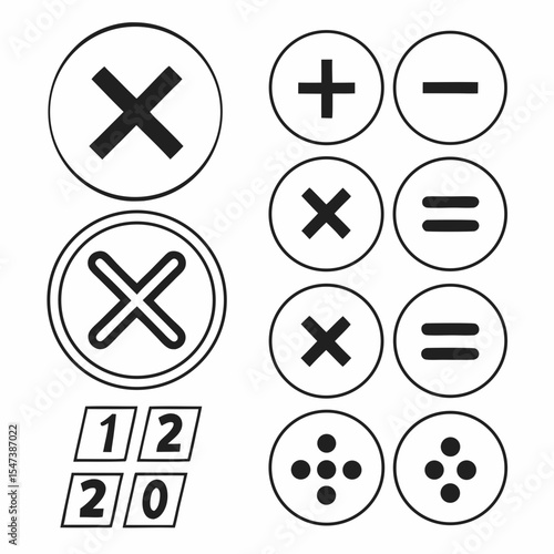 Professional math symbols plus minus multiply divide icons