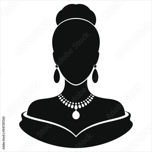 (Princess-length necklace) Elegant lady silhouette with jewelry, perfect for fashion or design projects.