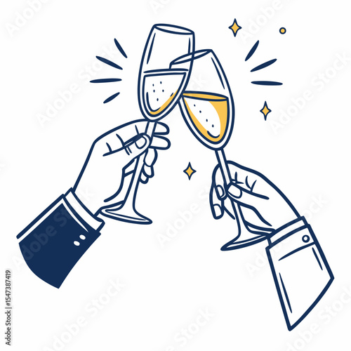 Two hands toasting champagne glasses celebration