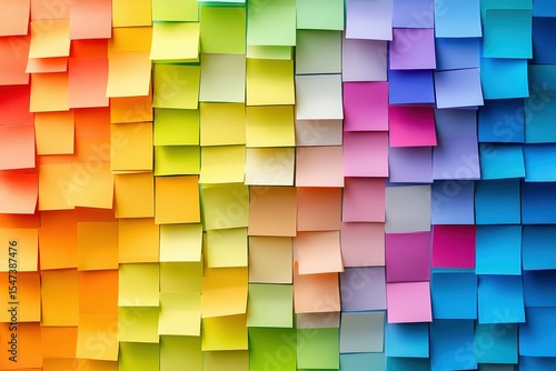 A colorful stack of post-it notes arranged in a rainbow pattern. background.