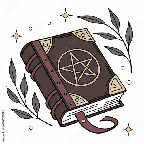 Mystical grimoire book pentagram isolated illustration