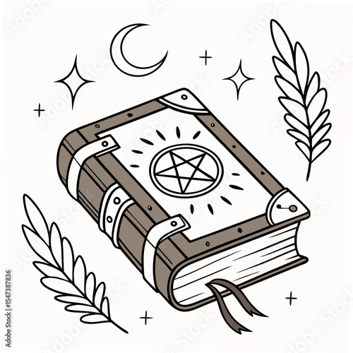 Mystical grimoire book pentagram isolated cutout
