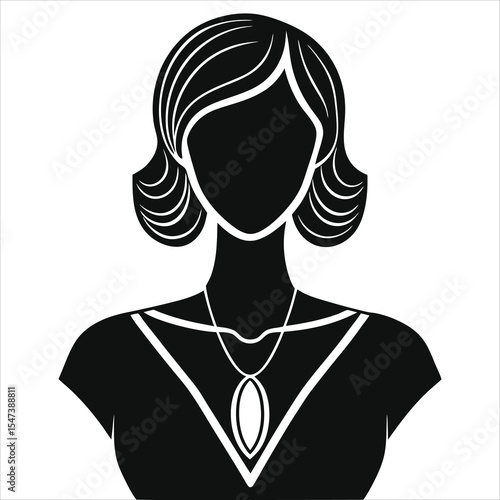 Elegant Woman Silhouette with Necklace, Ideal for Fashion or Jewelry Stock/A striking black and white silhouette of a woman, showcasing a simple yet elegant design.