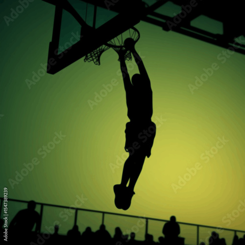 Silhouette of Basketball Dunk – Black Action Sports Vector