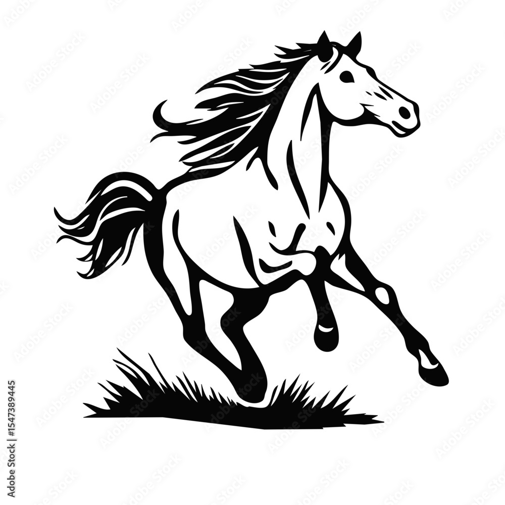 Obraz premium Horse in Motion Silhouette – Sleek Black Running Animal SVG Vector