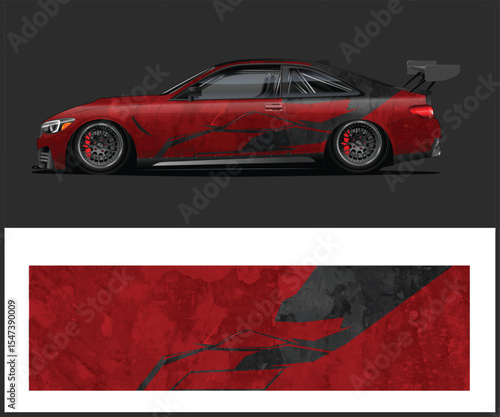 Red and Black Sports Car with Custom Wrap and Racing Modifications