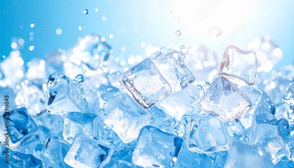 Obraz premium 氷の落下：涼しげなクラッシュアイスと輝く水滴Generated image