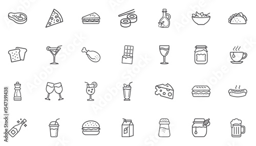 Food icon set for blogs, recipe websites, nutrition education, menu design, healthy lifestyle, culinary presentations, restaurant branding