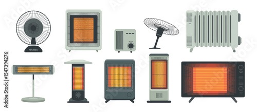 Assorted Electric Heaters and Fan Heater Illustrations