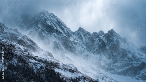 A Snowstorm That Is Engulfing The Mountain Peaks