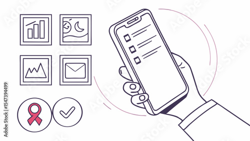 Minimal Outline Illustration of Phone in Hand for UI Preview