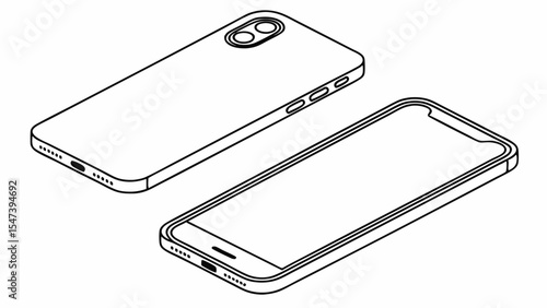Minimal Outline Mobile Phone with Blank Screen for UI Preview