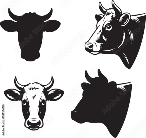 Cow Head Silhouette Vector Illustration Farm Animal Livestock Cattle Breed