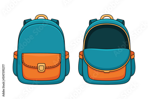 Cartoon Backpack Illustration Front and Open View