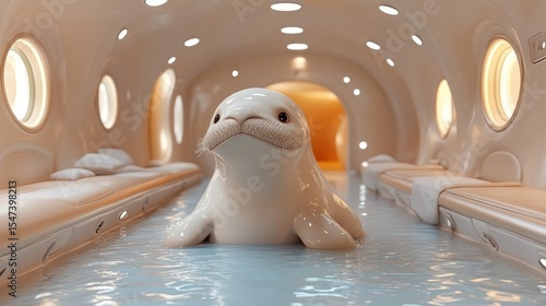 A white whale in a futuristic submarine