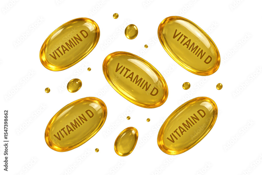 Fototapeta premium Vitamin D softgel capsules isolated on transparent background, supplement, isolated