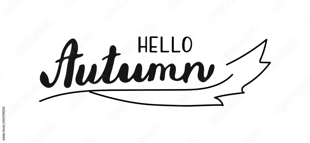 Fototapeta premium Hello autumn black lettering. Handwritten words isolated on white background. Hand drawn Calligraphy text. Typographic inscription for banner, web, print, card, holiday poster, t shirt