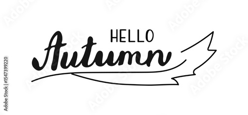 Hello autumn black lettering. Handwritten words isolated on white background. Hand drawn Calligraphy text. Typographic inscription for banner, web, print, card, holiday poster, t shirt