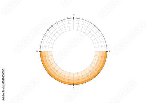 Sun path diagram for architectural planning, showing solar movement and orientation for daylight strategy and energy-efficient design.