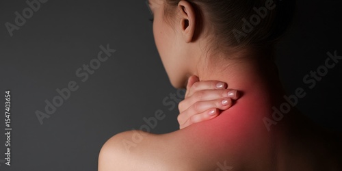 Relieving sore muscles a person rubbing neck and trapezius area for physical sensations in a calm environment