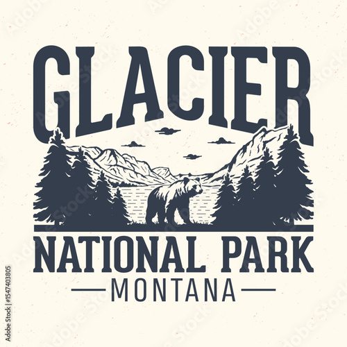 Glacier National Park, Montana - Adventure t-shirt design for tourism