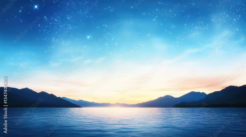 Fototapeta premium Serene mountain lake sunset panorama