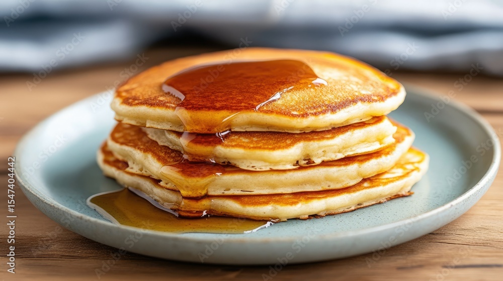 Stack of golden pancakes drizzled with syrup Stack of golden pancakes drizzled with syrup