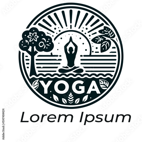 A yoga logo with  a person doing yoga