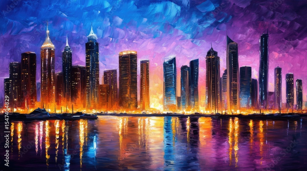 Obraz premium Vibrant cityscape at twilight