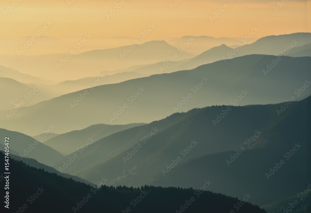 Fototapeta premium Misty mountain gradient layers create a serene and tranquil landscape