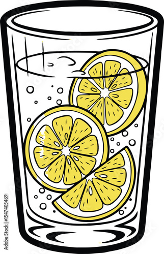 Refreshing lemon slices in a glass of sparkling water.