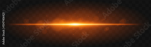 Golden light burst. Bright horizontal beam with glowing particles and soft flare effect over dark grid background, suitable for sci-fi or tech visuals.