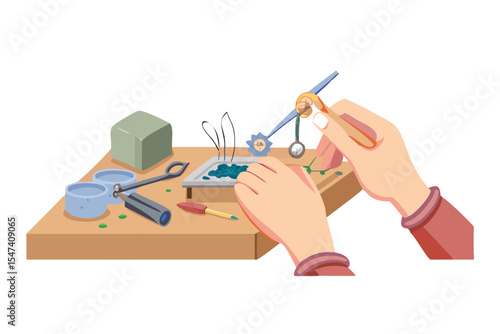 Jeweler crafting delicate gold jewelry with gemstones