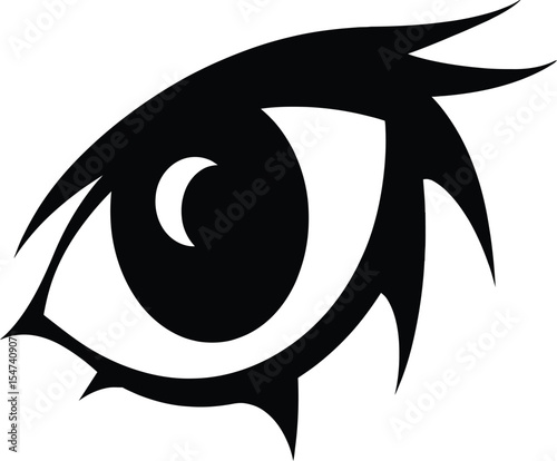 Stylized Eye Graphic Vector Illustration, Black and White, Anime Style