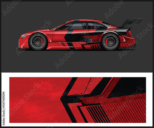 Red and Black Racing Car Wrap Design with Matching Pattern