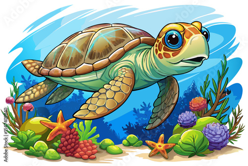 graceful sea turtle gliding through crystal-clear waters on an isolated background vector ideal for ocean, wildlife, nature, or marine-themed designs