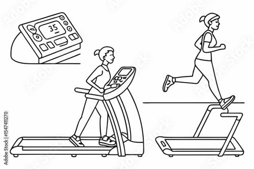 Woman exercising on a treadmill isolated on white background
