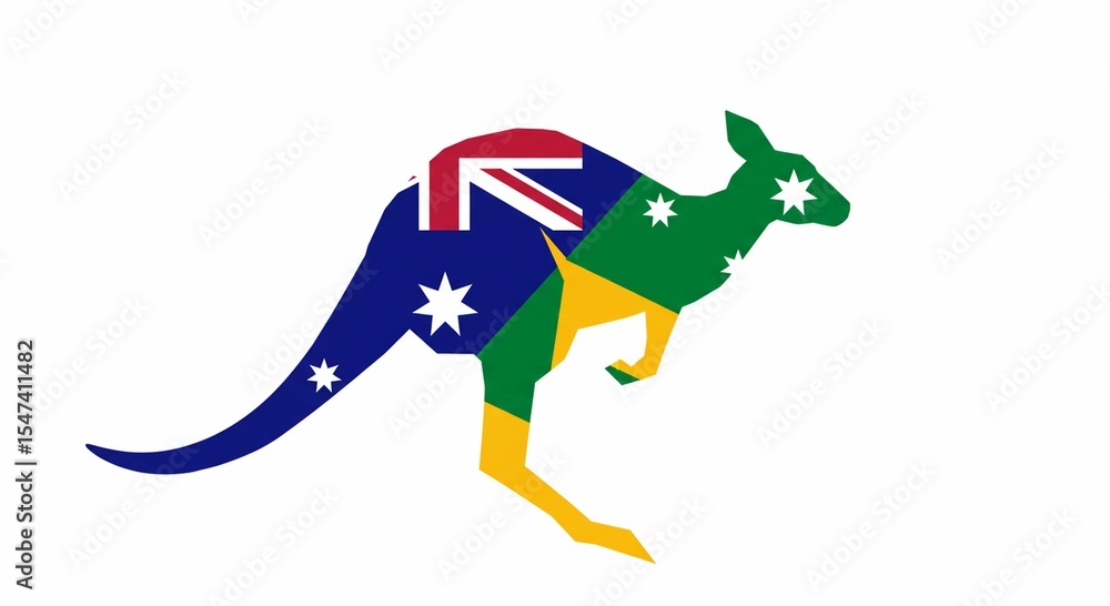 Obraz premium Kangaroo silhouette with australian flags