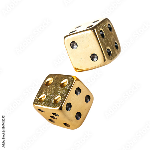a  falling gold dice- isolated on white background, png,, ai generated