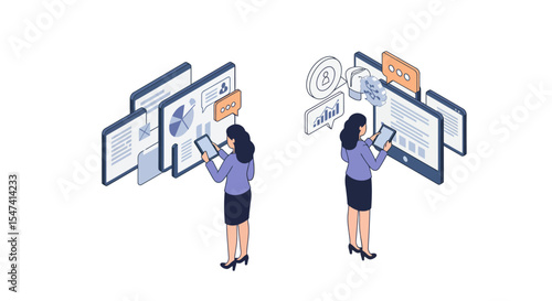 Businesswoman using tablet analyzing data charts graphs documents marketing strategy planning success, silhouette